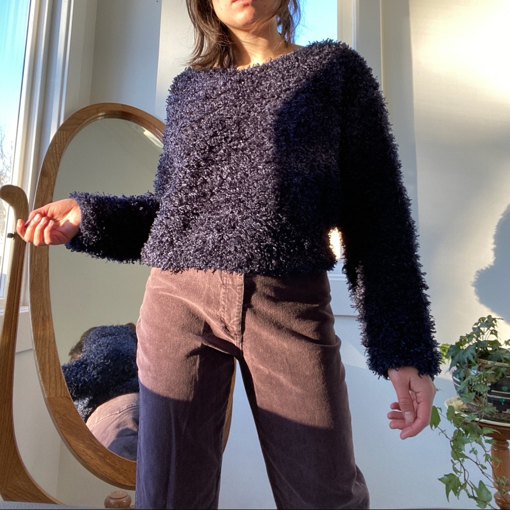 90s style fuzzy stretchy sweater